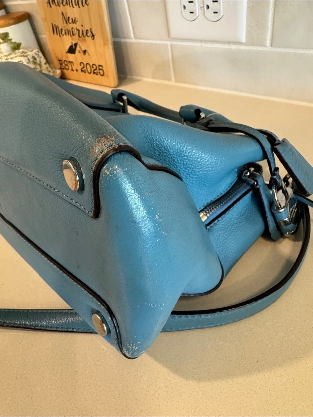 Michael Kors Blue Leather Purse with Removable Strap